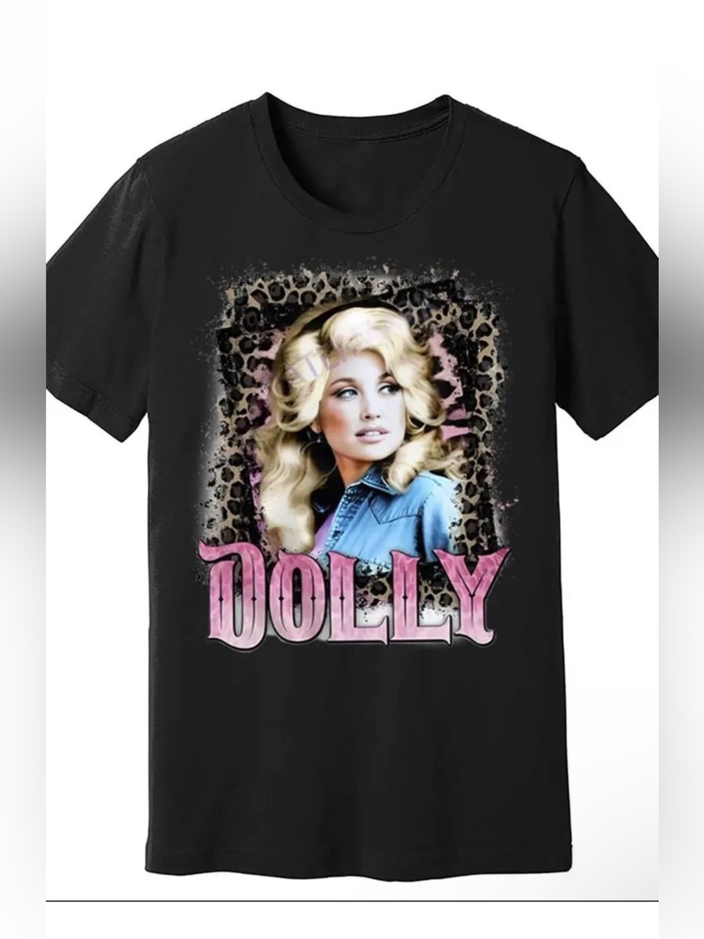 Black Short Sleeve Graphic Tee with Pink Dolly Portrait